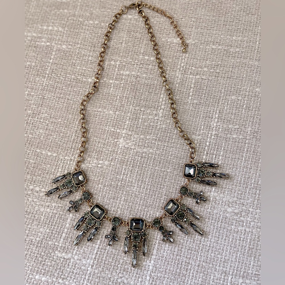 Goldtone & Crystal Art Deco Statement Bib Necklace - Picture 3 of 15
